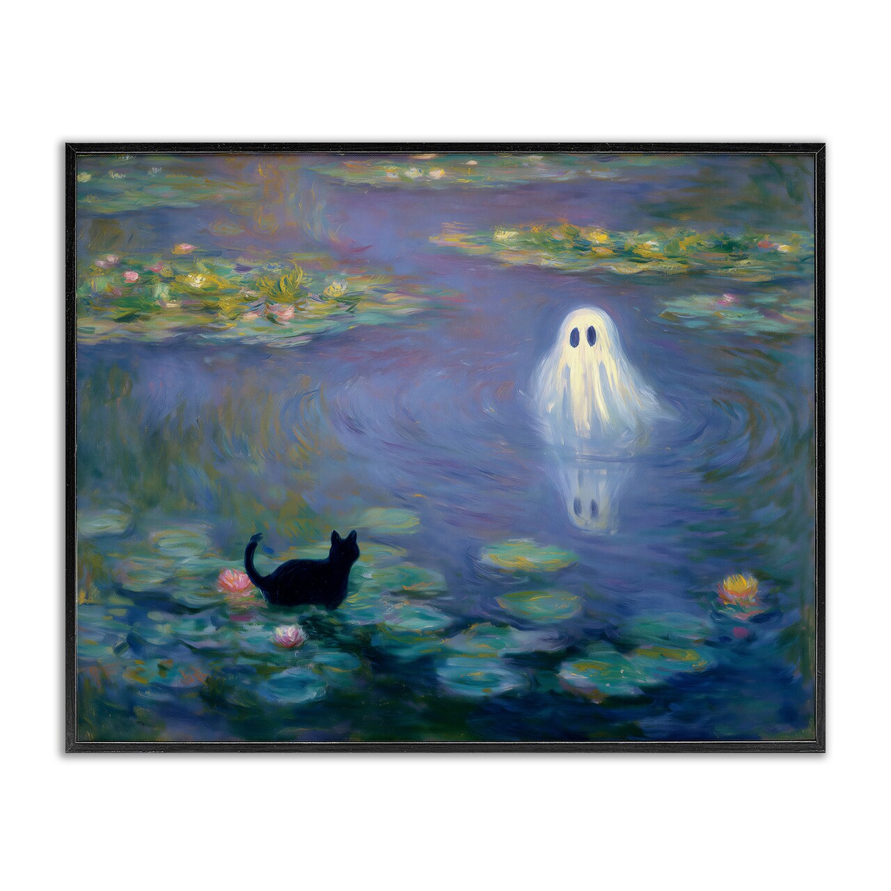 Stupell Industries Water Lilies with Ghost & Kitty Framed Giclee, design by Arlington Prints